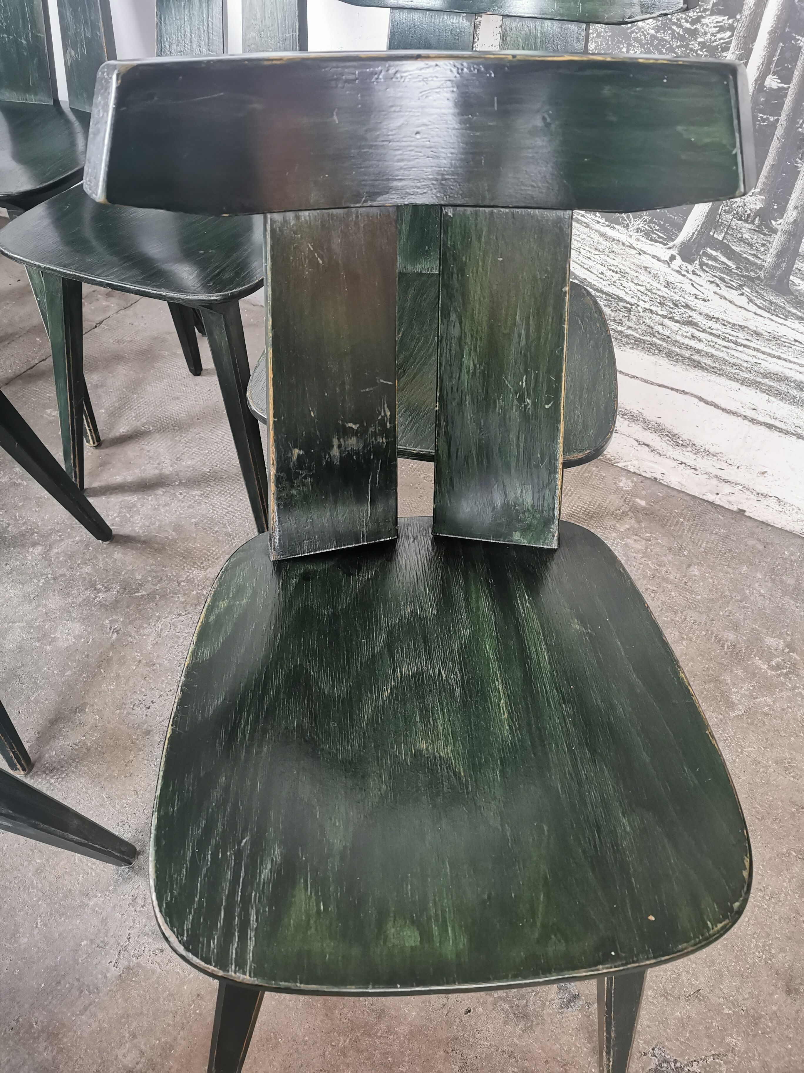 Set of 10 wooden bistro chairs