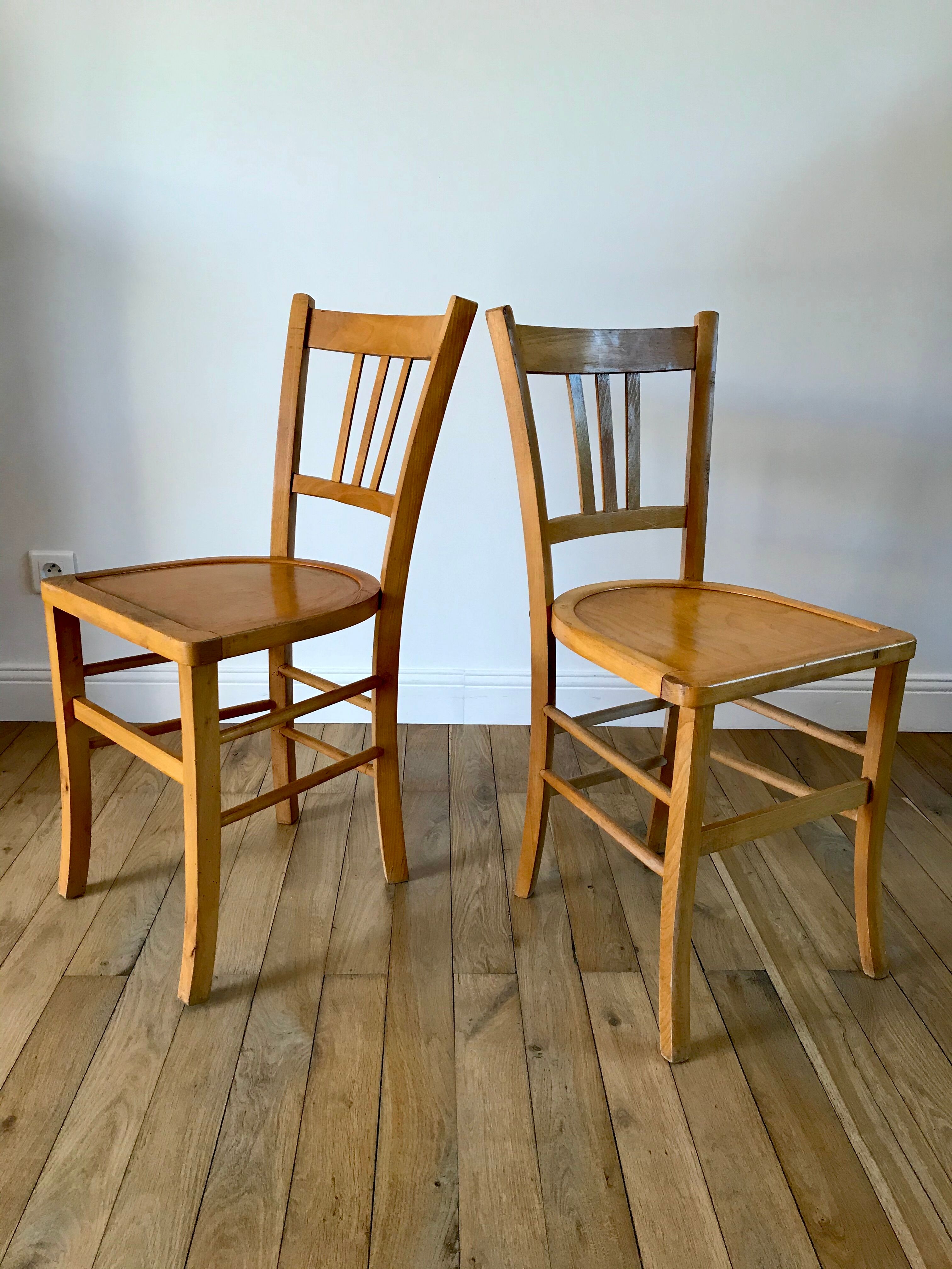 Set of 5 Luterma light blond wood bistro chairs from the 50s