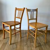 Set of 5 Luterma light blond wood bistro chairs from the 50s