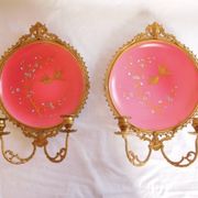Pair of Napoleon III porcelain and bronze wall lights