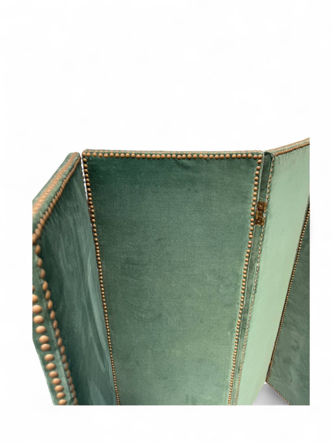 Vintage 1970s screen – Green velvet upholstery with studs on both sides
