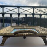 Antique bronze and faience vide-poche from Gien.