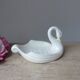 Soap holder or swan trinket in vintage iridescent white ceramic, swan sponge holder, jewelry holder
