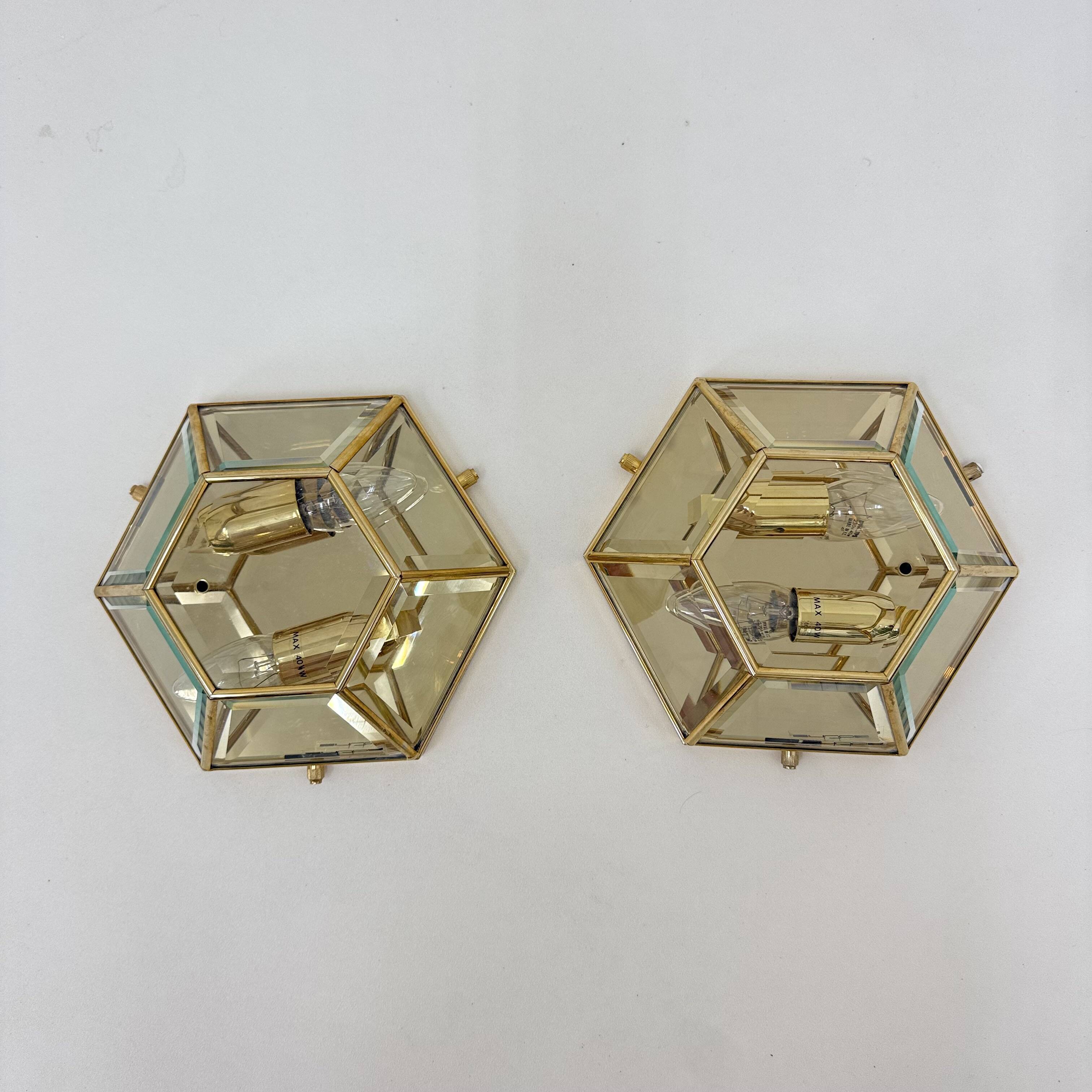 Set of 2 hexagonal wall lamps by Sothis, Italy 1980s