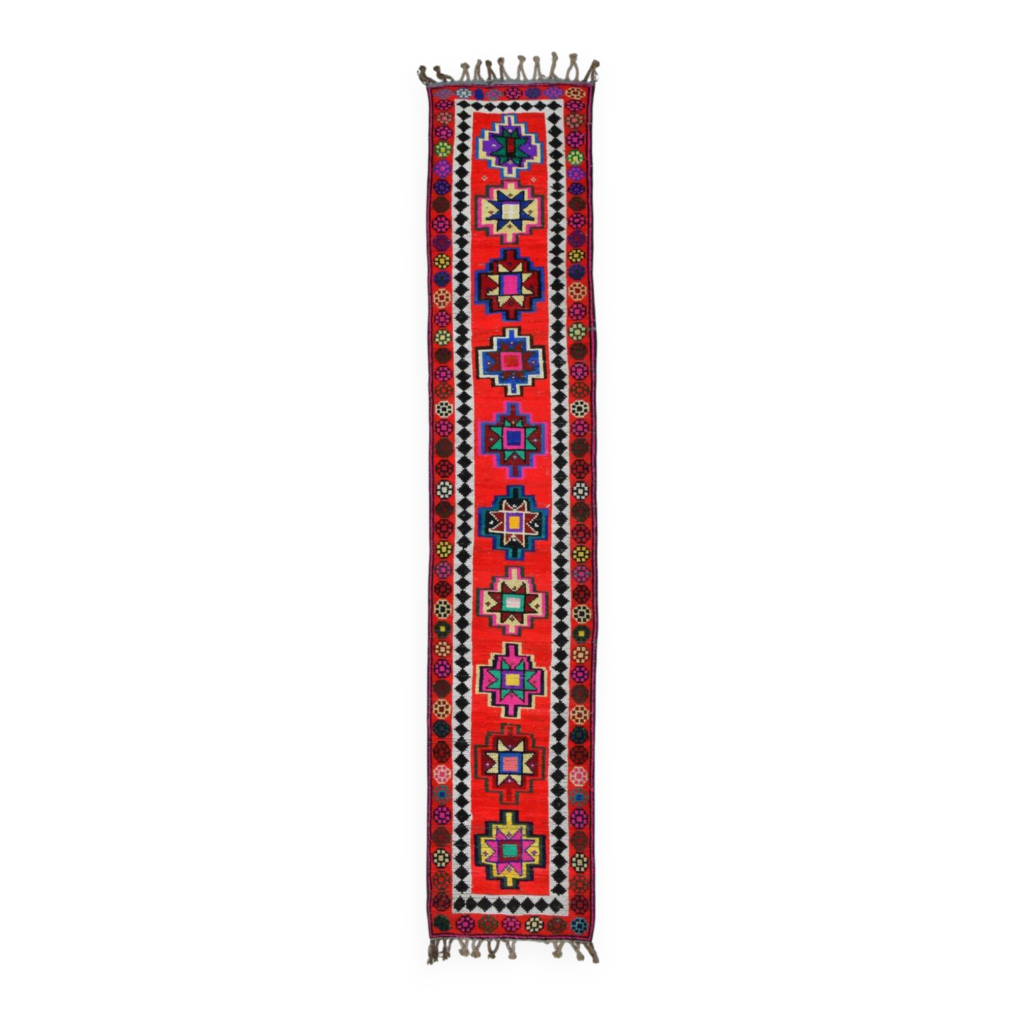 2x12 Colorful Geometric Vintage Runner Rug, 73x373Cm