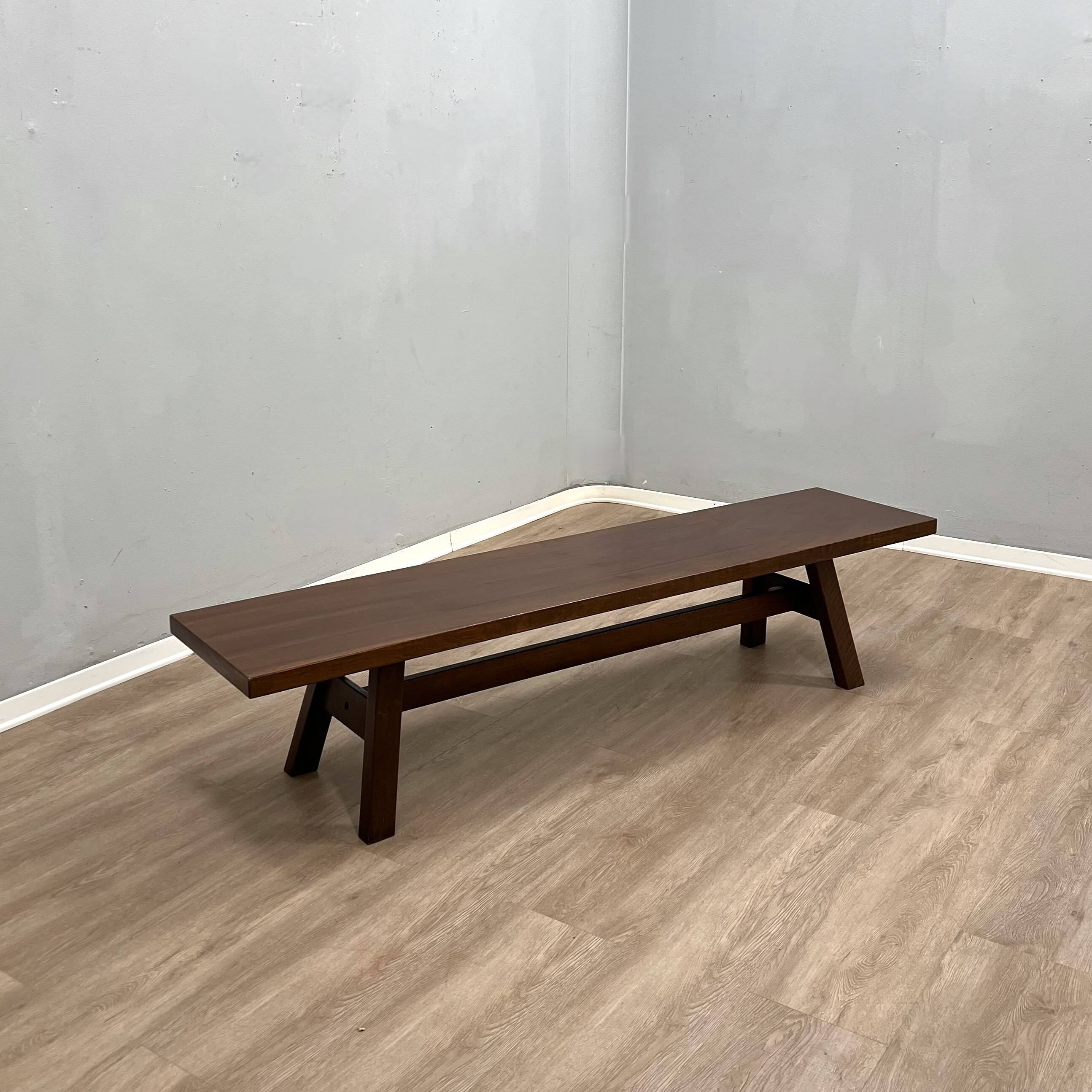Michelucci brutalist design solid walnut bench 1970s