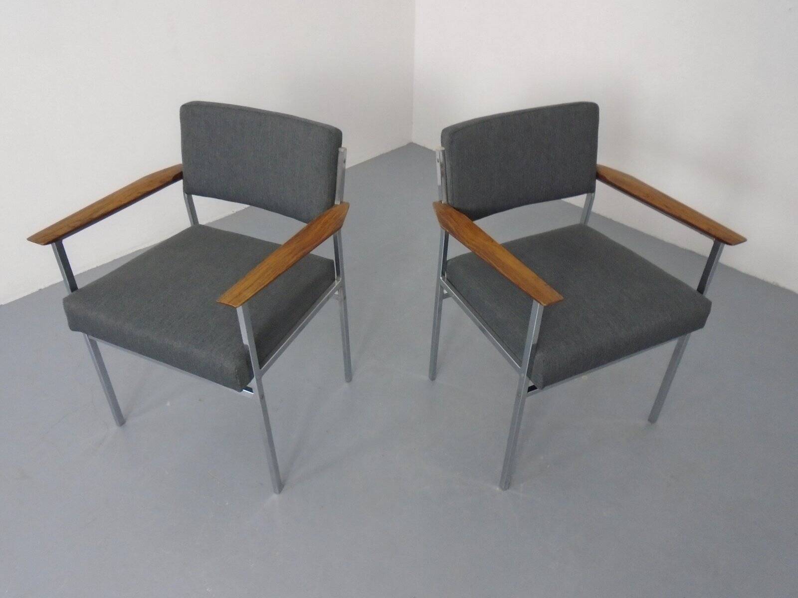 Vintage Square Tubular Rosewood and Steel Armchairs, Germany, 1960s, Set of 2