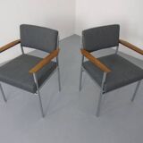 Vintage Square Tubular Rosewood and Steel Armchairs, Germany, 1960s, Set of 2
