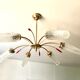 Golden brass chandelier 6 tulips red diamond tips 1950