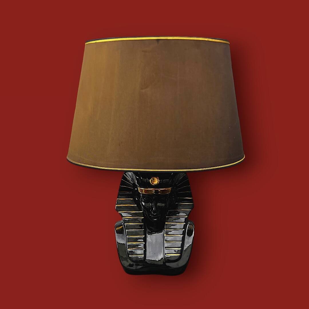 Vintage sphinx lamp in glazed ceramic – Hollywood Regency style