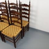 Set of 6 vintage Arts & Crafts chairs in Antonio Calligaris style in rope oak wood from the 50s