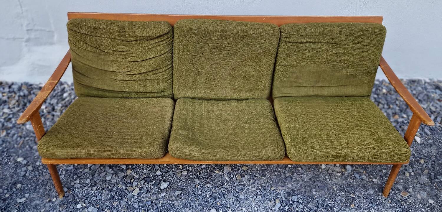 Living room set: sofa and 2 boomerang-style armchairs, 1950s