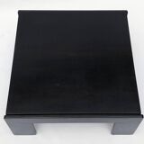 Square black lacquered wood coffee table design 1980