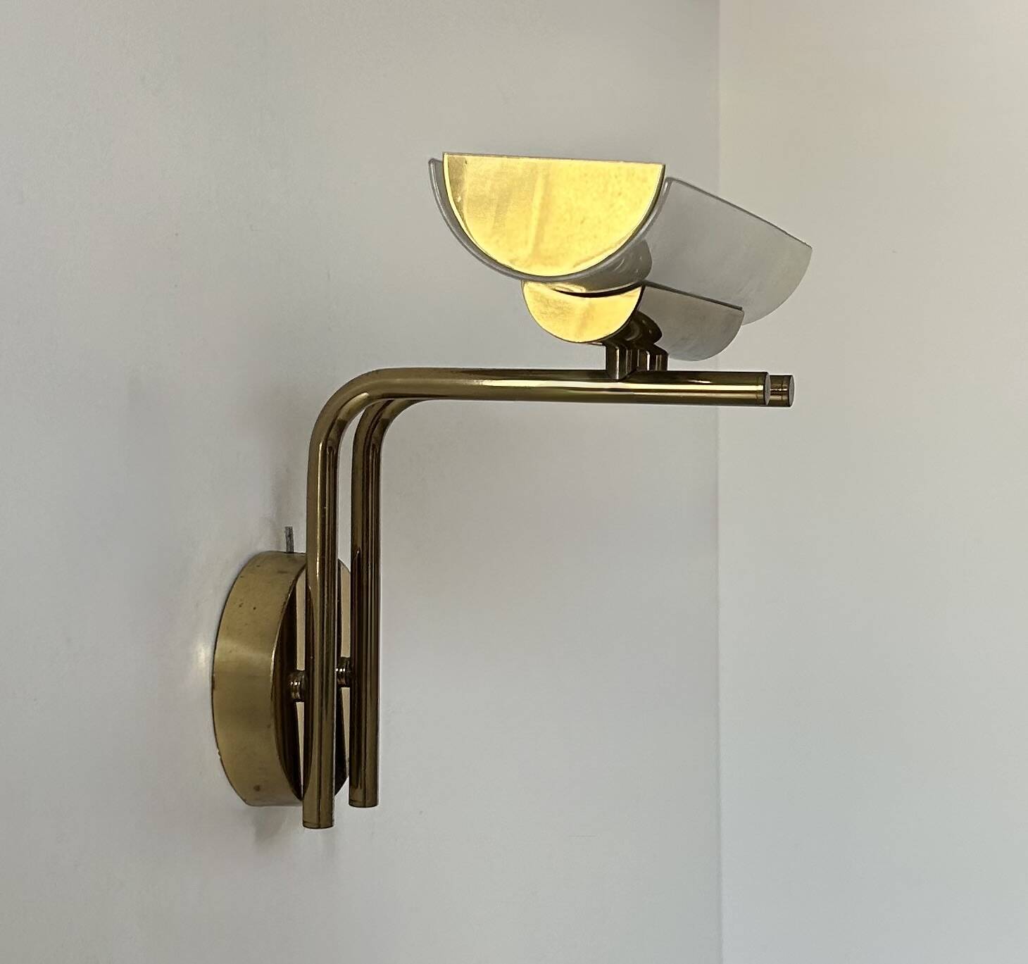 Vintage wall lamp, brass and sandblasted glass, France, 1970