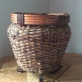 Ancien cache-pot en osier et rotin