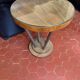Petite table guéridon bois et chrome 1930 avec un verre