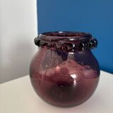 small purple ball vase in vintage bubbled glass signed biot