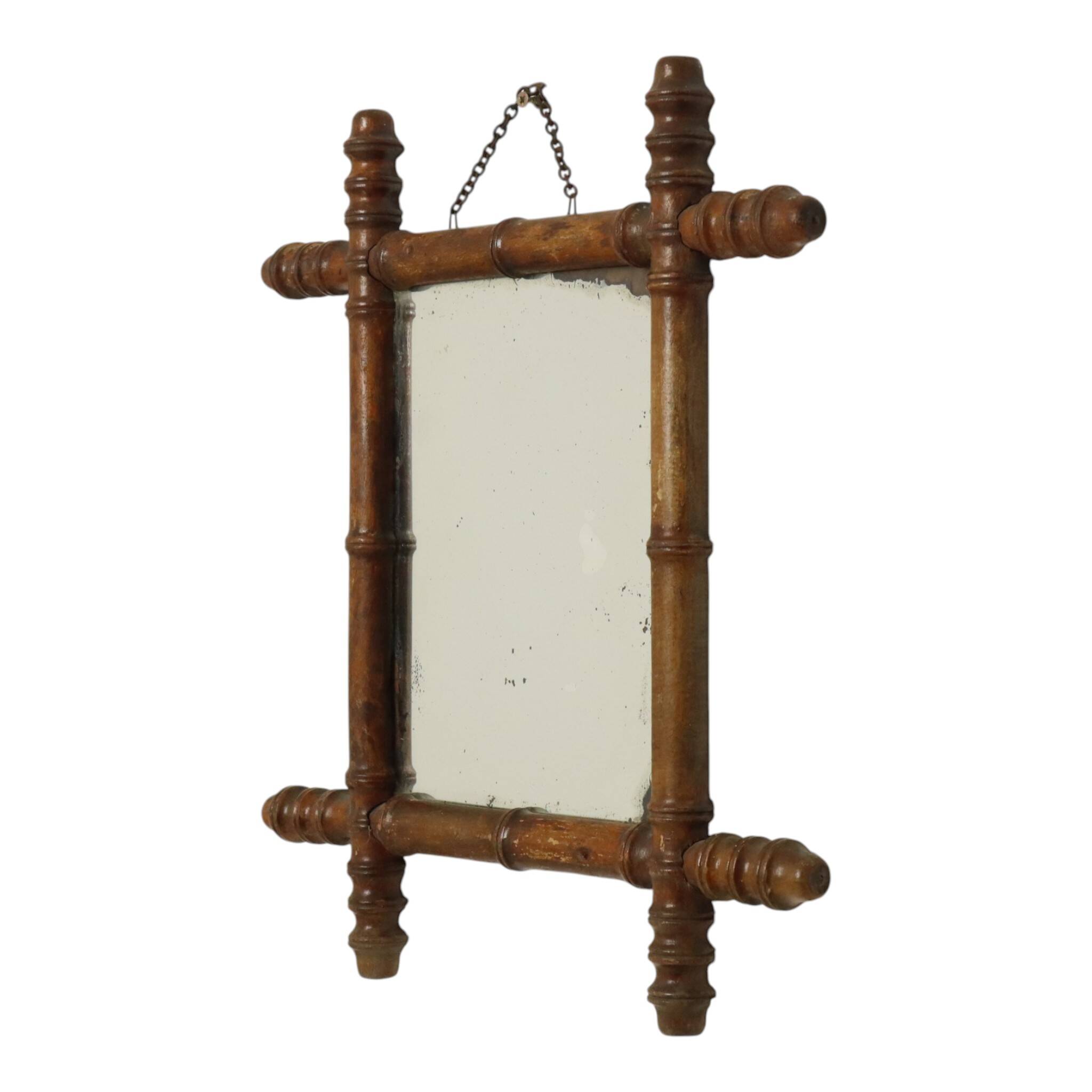Antique Wooden Faux Bamboo Chinoiserie Mirror 44x39cm