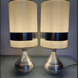 Pair of space-age lamps in aluminum and fabric from the 1970s - 1980s