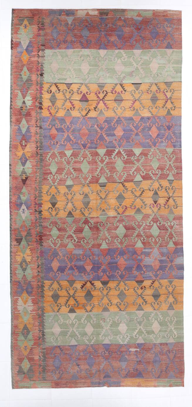 Purple & Orange & Red & Green Kilim Rug, Orientel Kilim Rug 176x390Cm