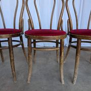 Set of 6 Vintage Bentwood Dining Chairs Set: 1970s , Red Uphols