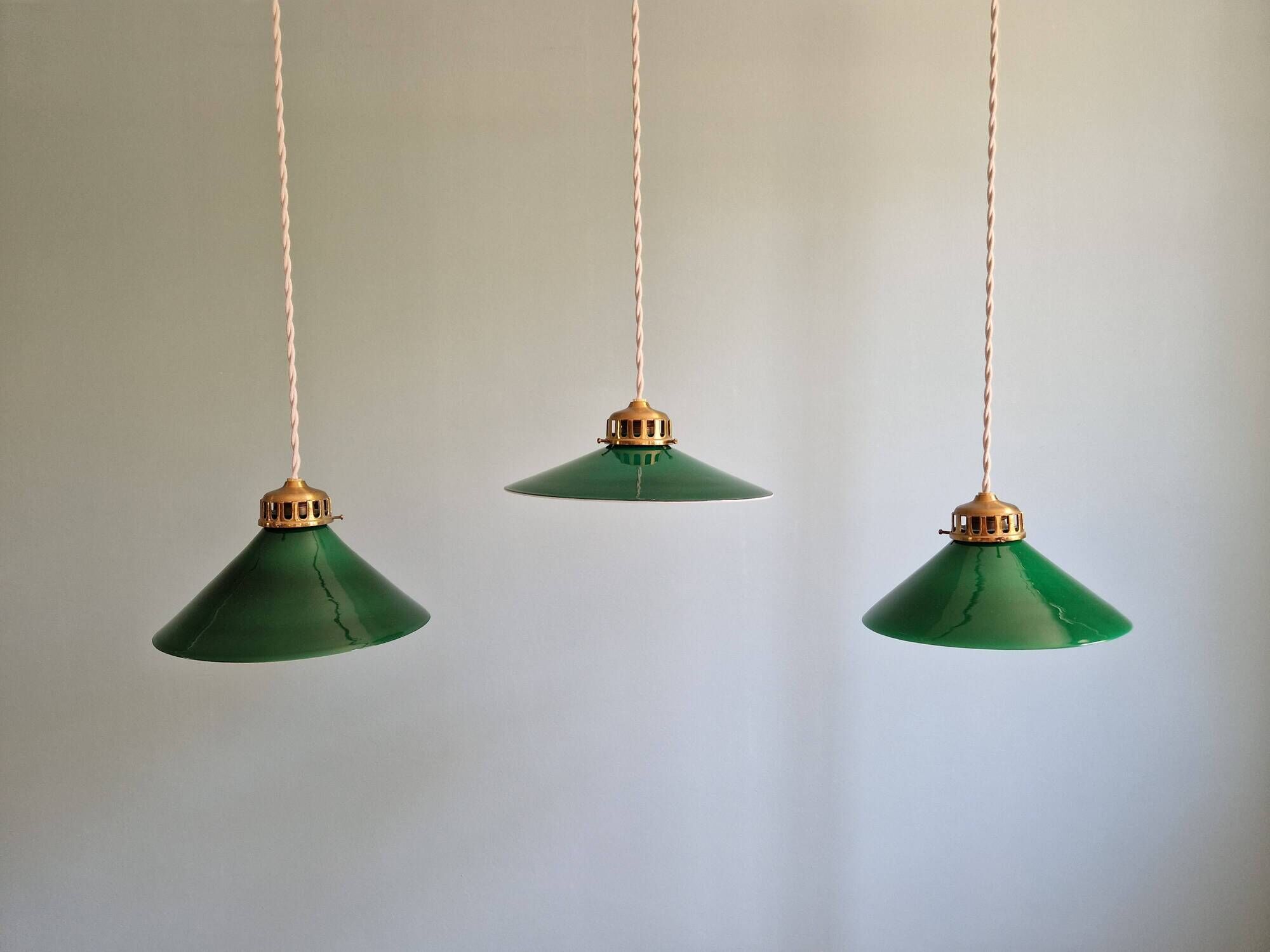 Art Deco pendant light in conical green opaline, 1920s-30s