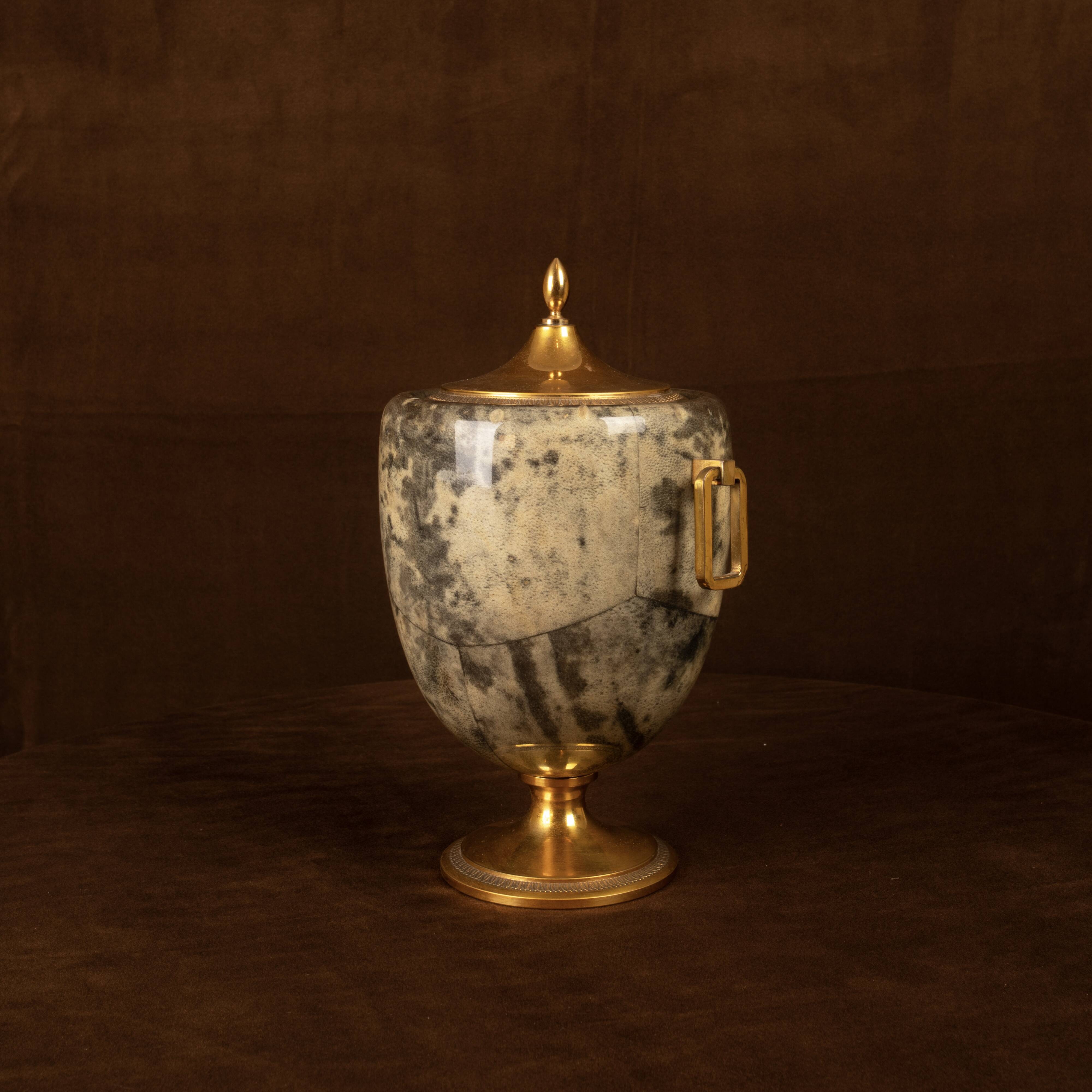 Macabo Grey Parchment & Brass Thermos Glacette, Cusano Milanino, Italy 1950