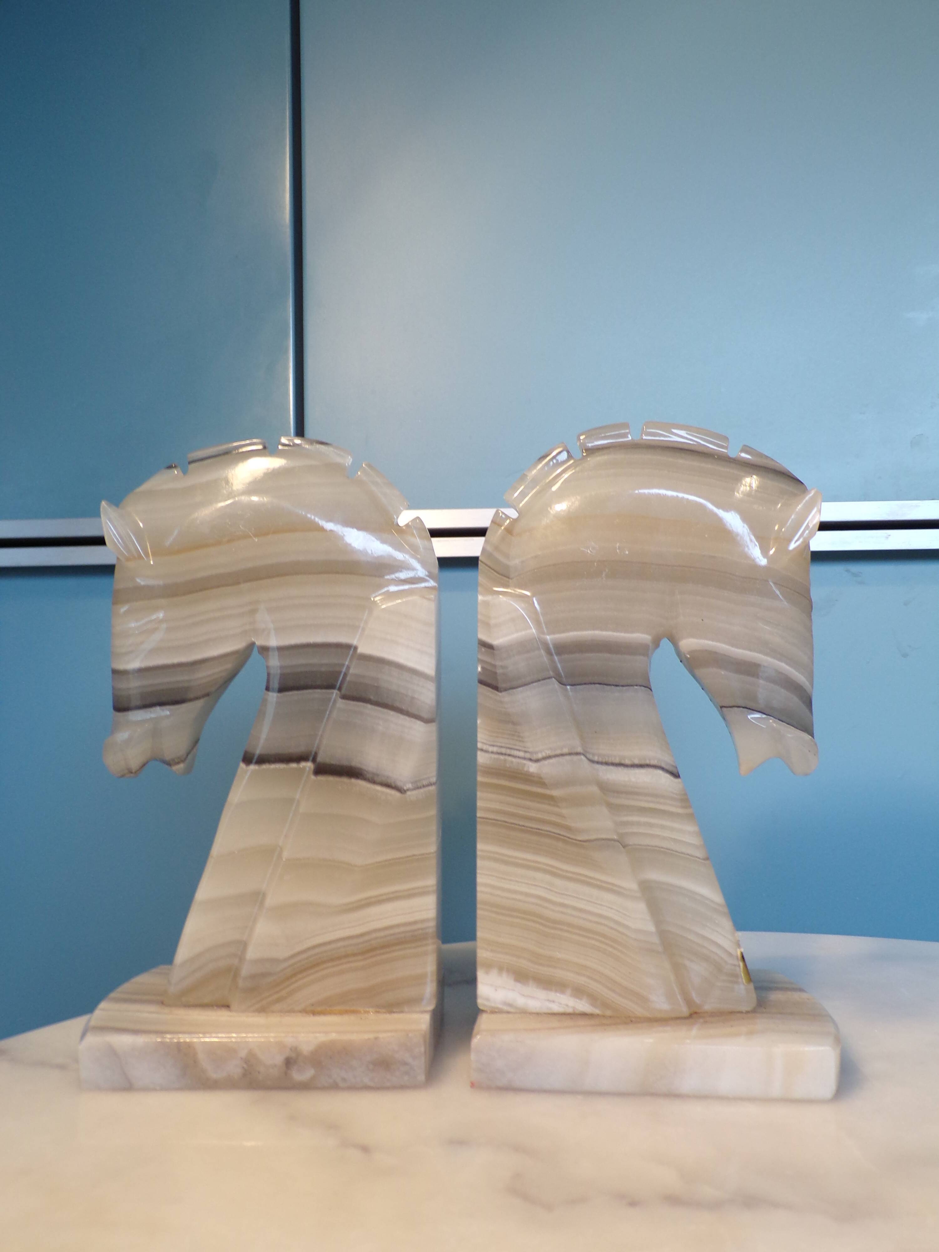 Pair of onyx horse head bookends