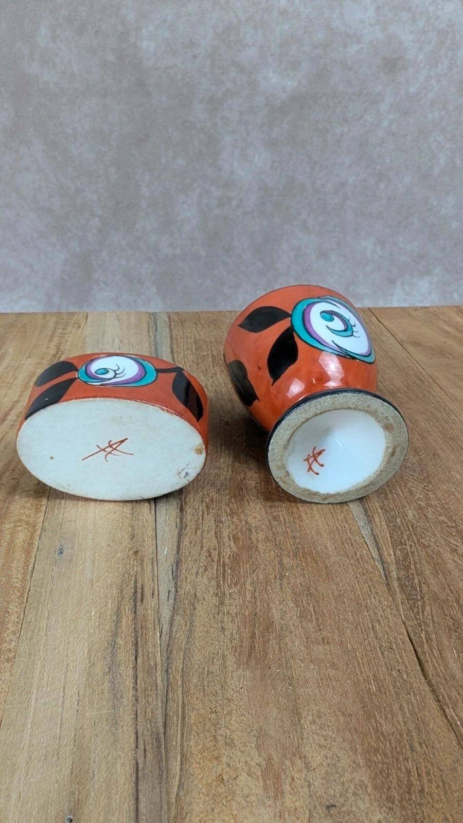 Vintage hand-painted set – tray + coconut tree + mini ramekin