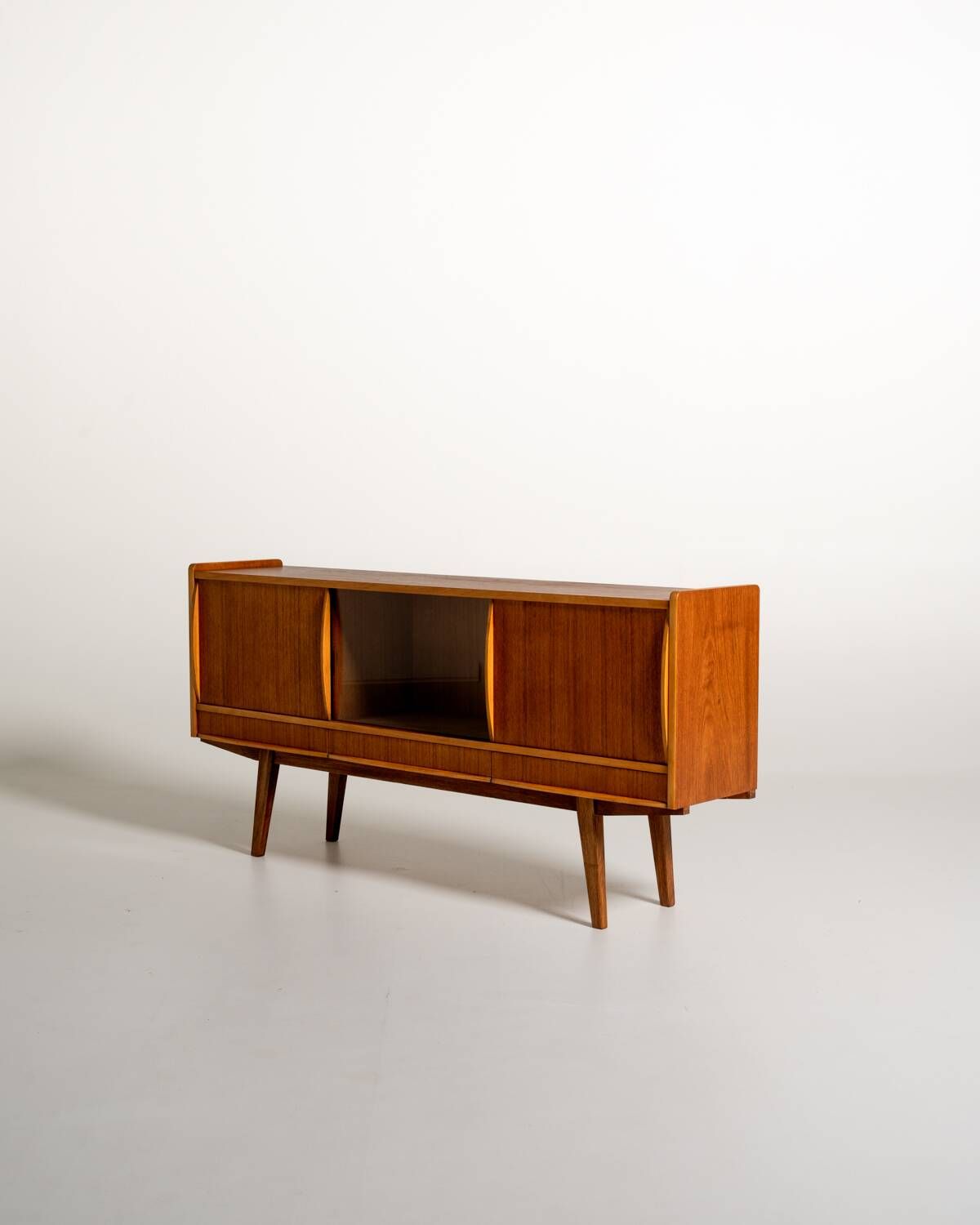 Scandinavian teak sideboard with smoked glass, 1950s–60s