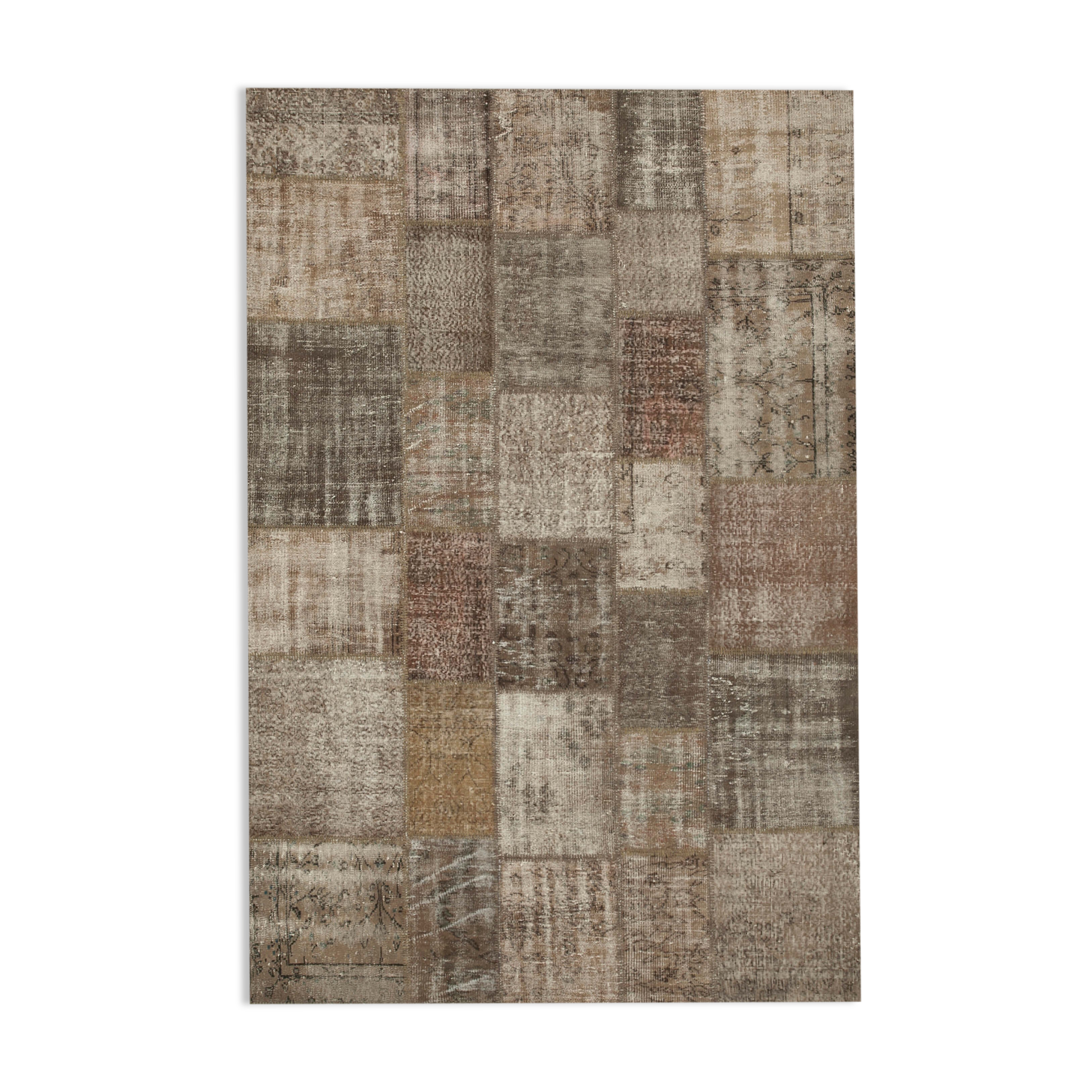Hand-knotted turkish vintage 203 cm x 303 cm brown patchwork rug