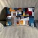 Patchwork cushions made from upholstery fabric
