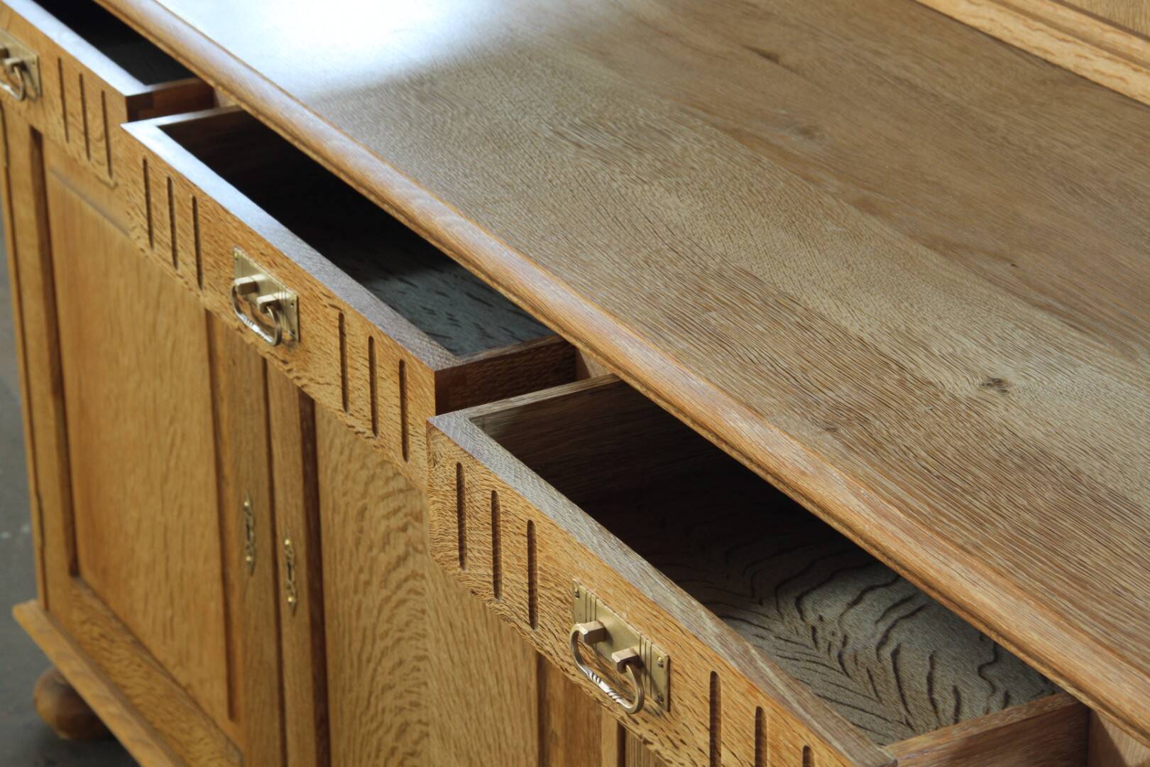 Vintage 1970 Danish Brutalist Light Oak Dining Cabinet, Henning Kjærnulf style