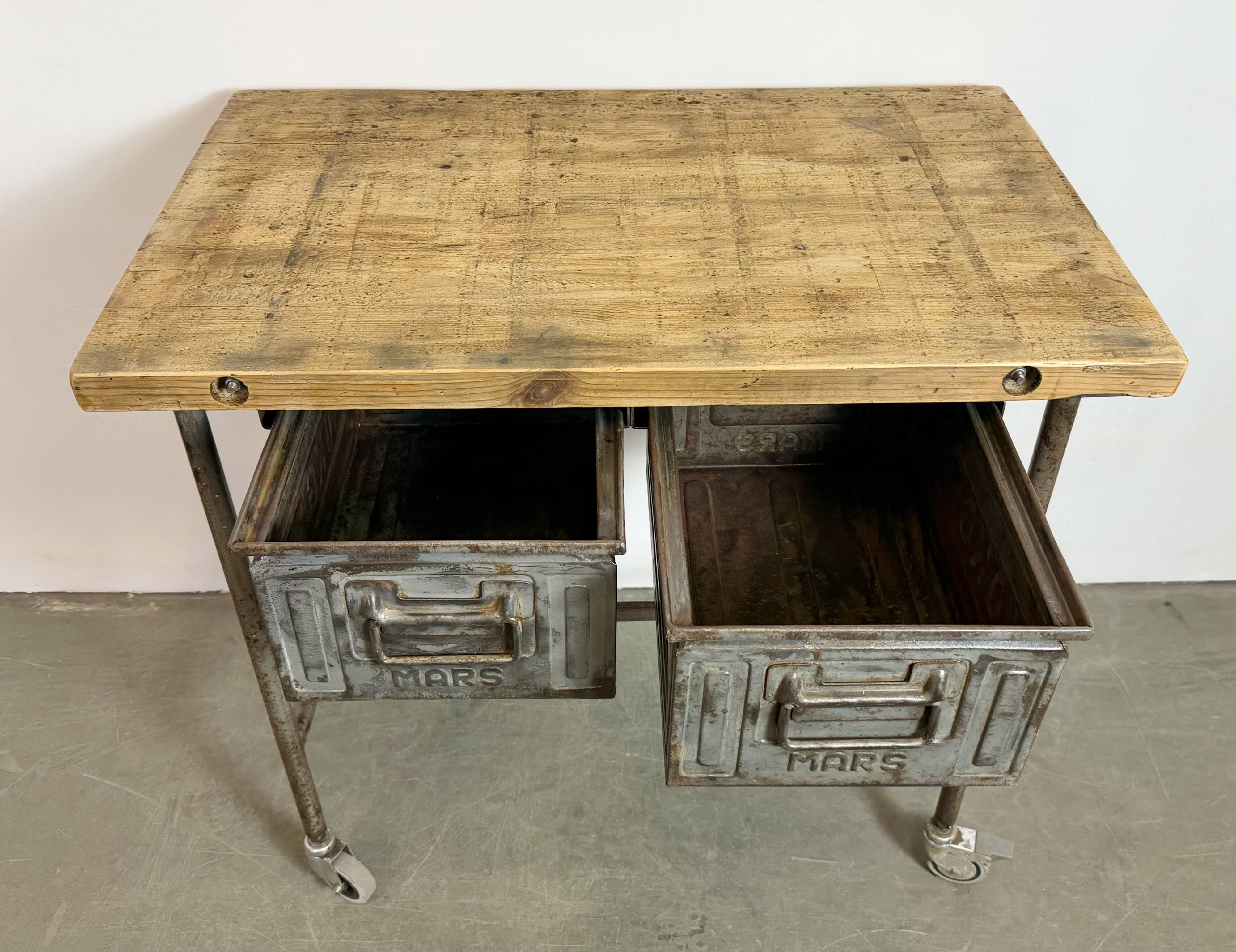 Vintage Industrial Worktable on Wheels, 1960s