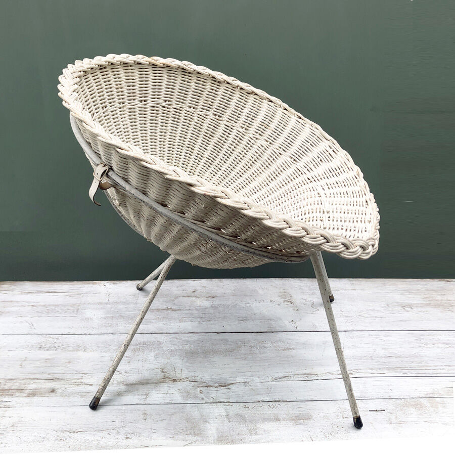 Pair of vintage white rattan armchairs