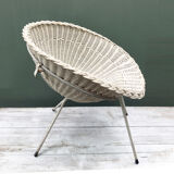 Pair of vintage white rattan armchairs