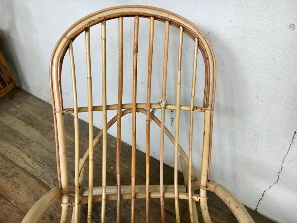 Rocking chair en rotin bambou et osier vintage 1950