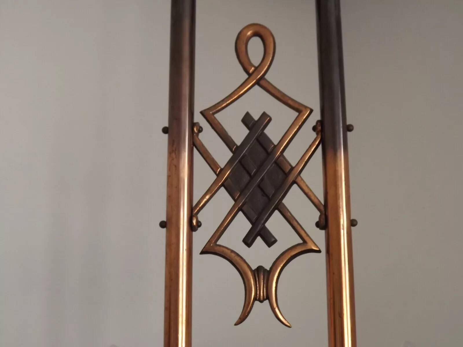 French Art Deco 6-Arm, 10-Light Chandelier Petitot Ezan Style, Copper Tone