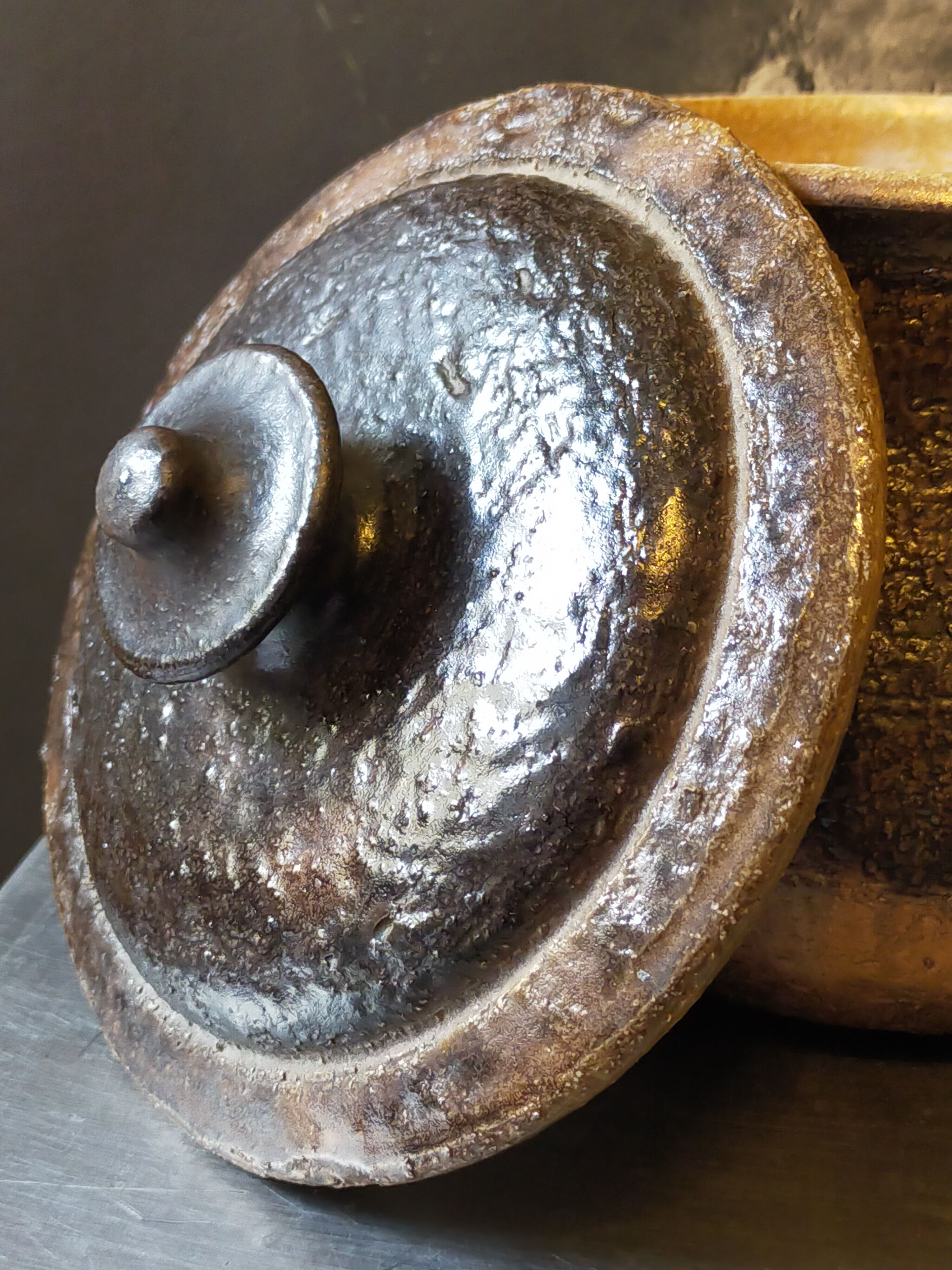 Ceramic covered pot by Jean Marais signed, Vallauris 80s