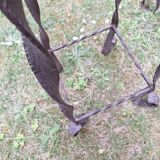 Pair of Brutalist patinated iron and veined marble columns, 1960s