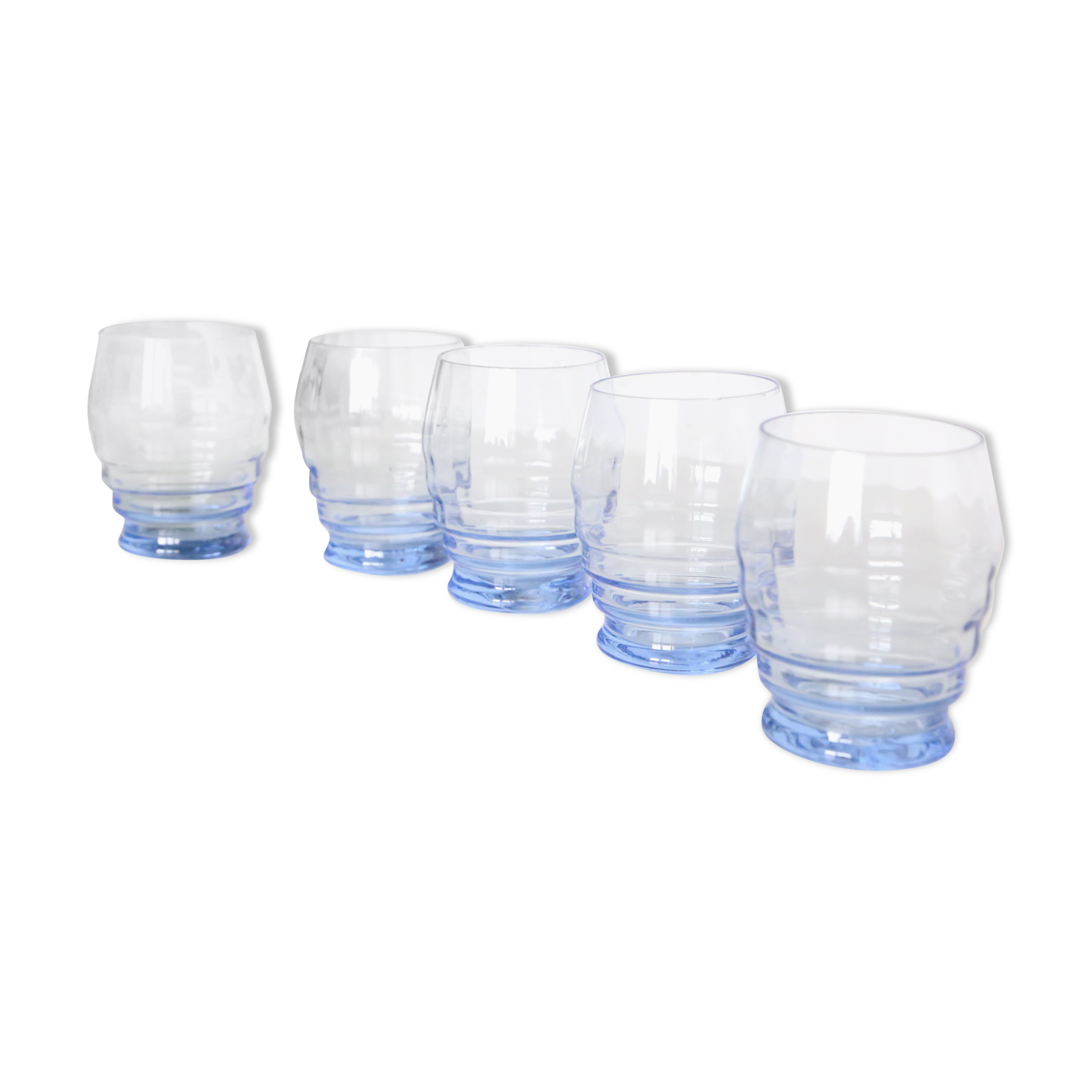 Blue water glasses x5, art deco, delicate, antique, ancient