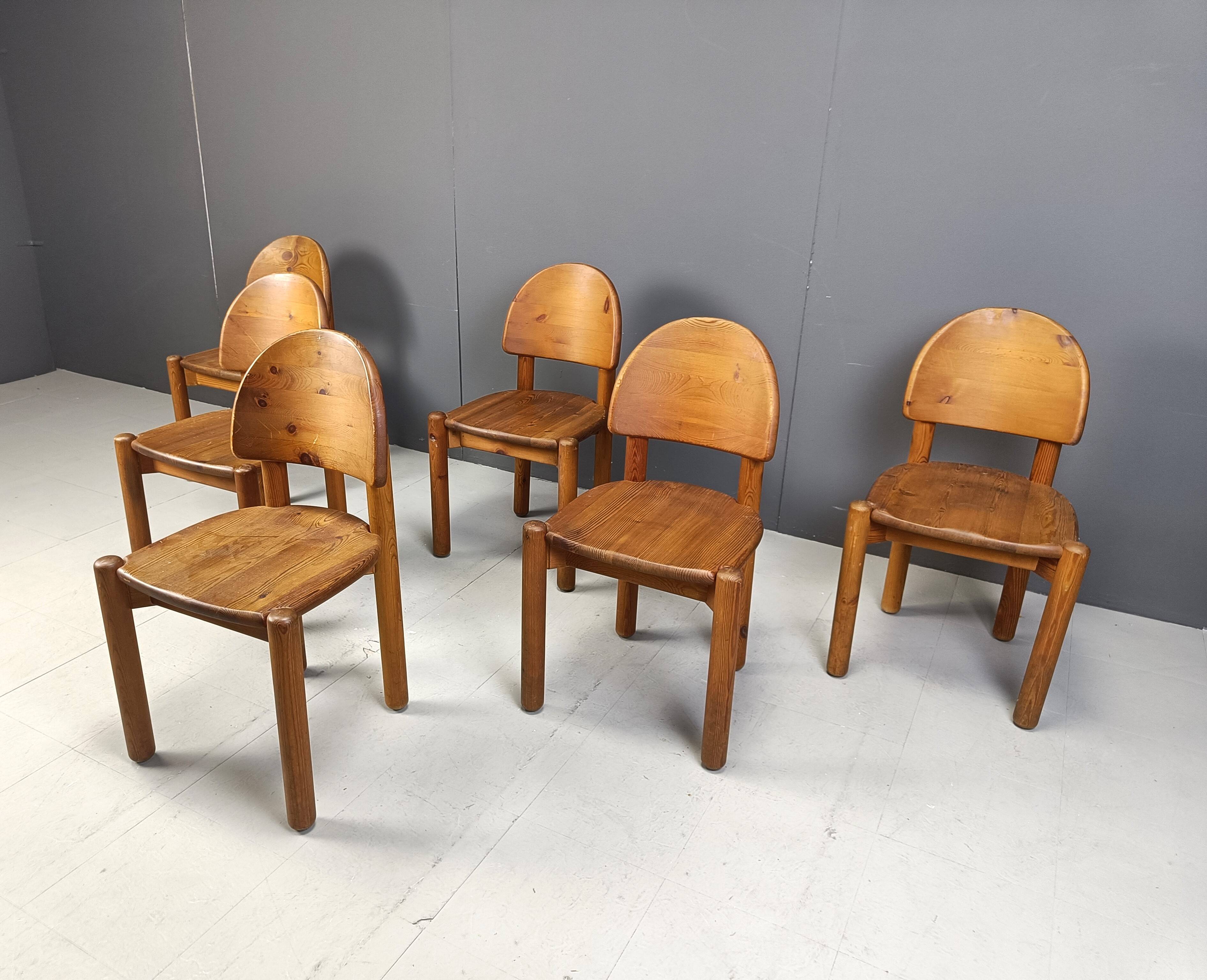 Vintage pine wood dining chairs - 1980s - set of 6