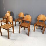 Vintage pine wood dining chairs - 1980s - set of 6