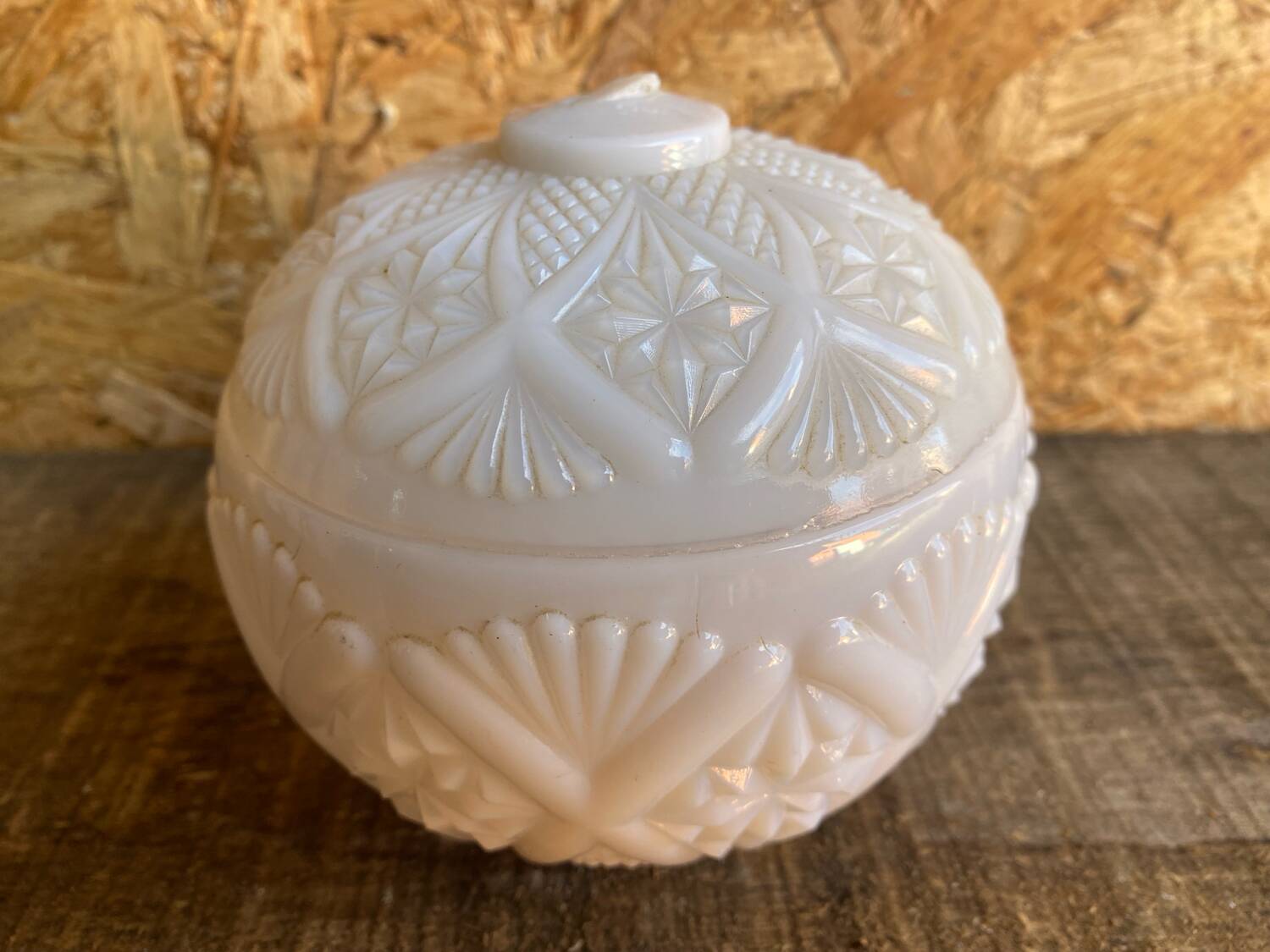 Vintage White Opaline Ball Box #C894