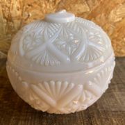 Vintage White Opaline Ball Box #C894