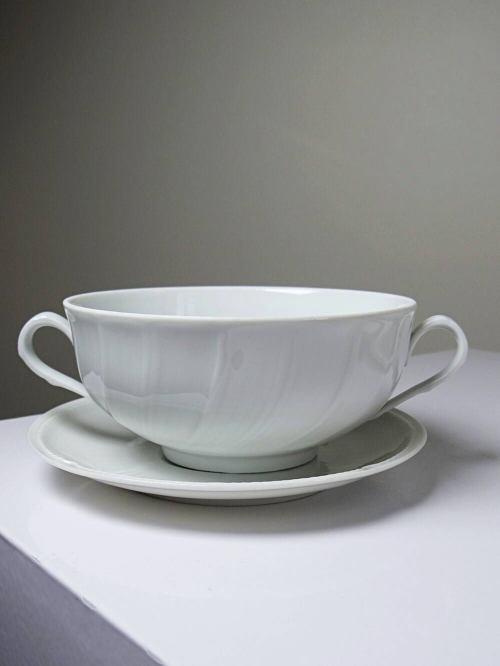 5 cups with two handles, Limoges porcelain Bernardaud "Palm"