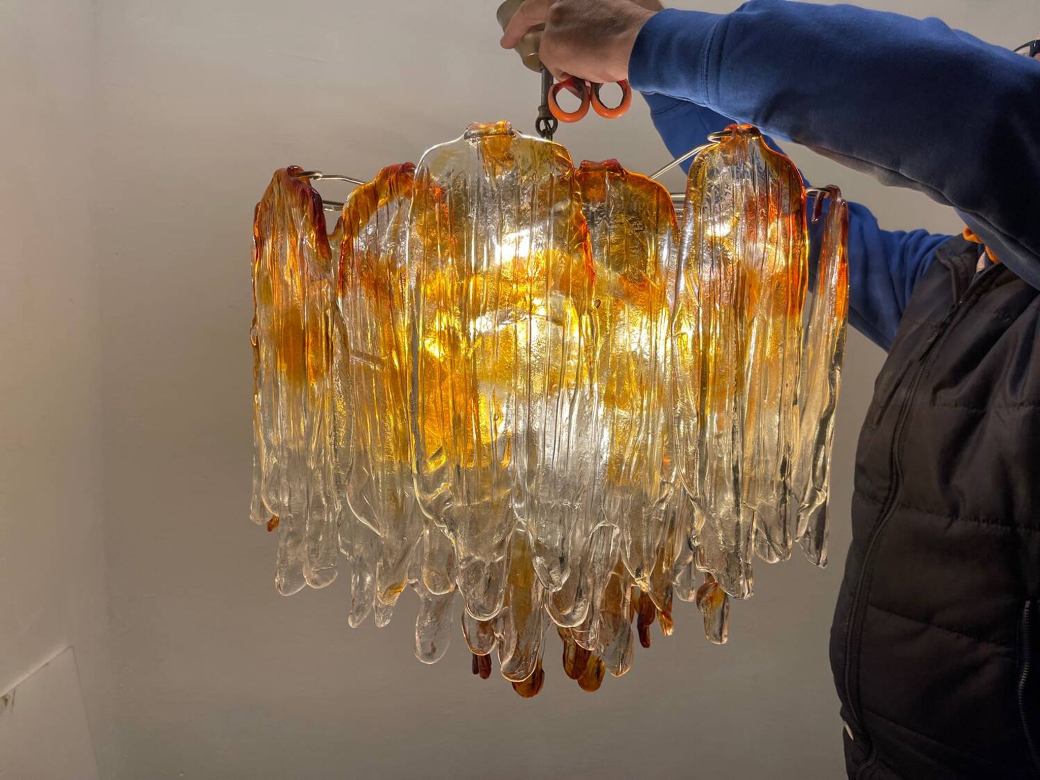 Large Murano Glass Chandelier 1970’s by Mazzega