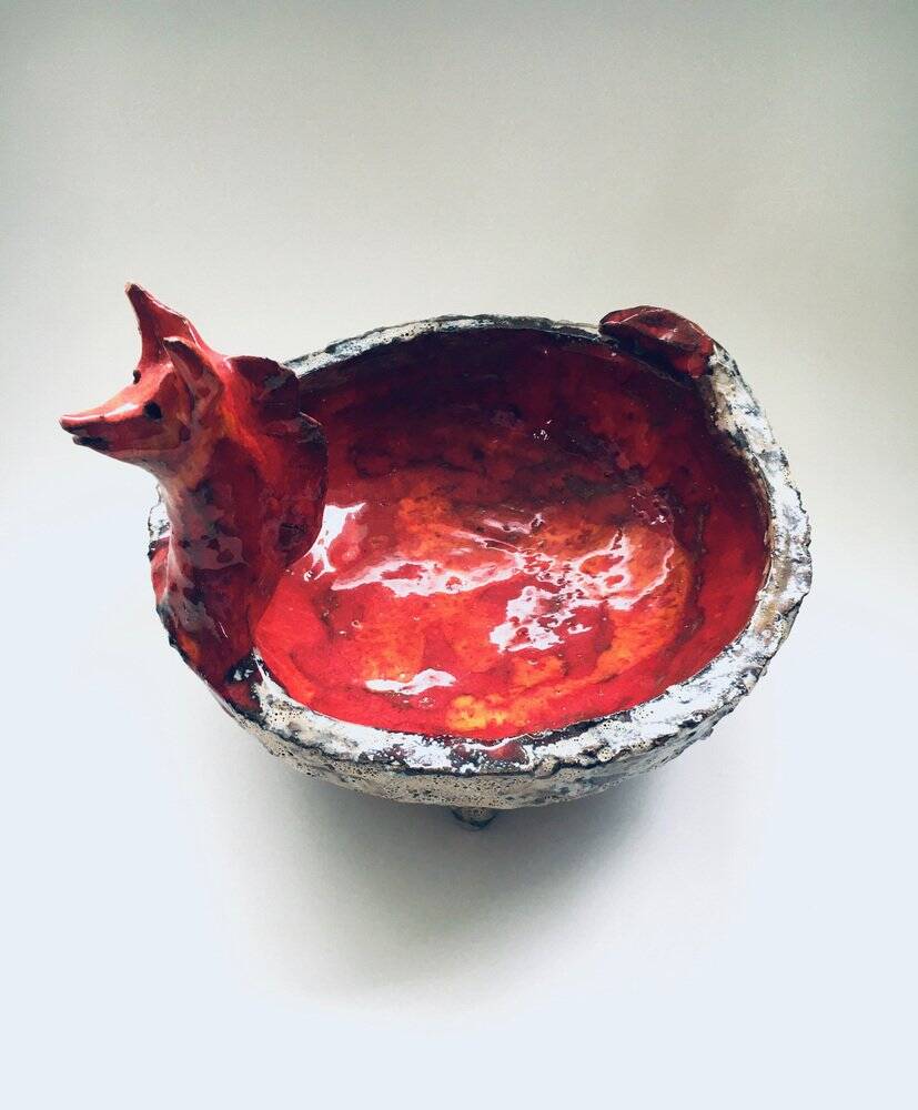 Mid-Century Art Ceramic Mystical Figural Dish, Belgium, 1960s