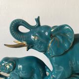 Turquoise and gold art deco ceramic elephants