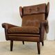 Vintage danish retro mid-century svend skipper cognac leather chair & stool 60s